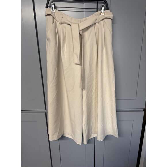 Anthropologie Maeve Tan Culottes Cropped Wide Leg Pants Womens 8 Belted Stretchy - Picture 12 of 14